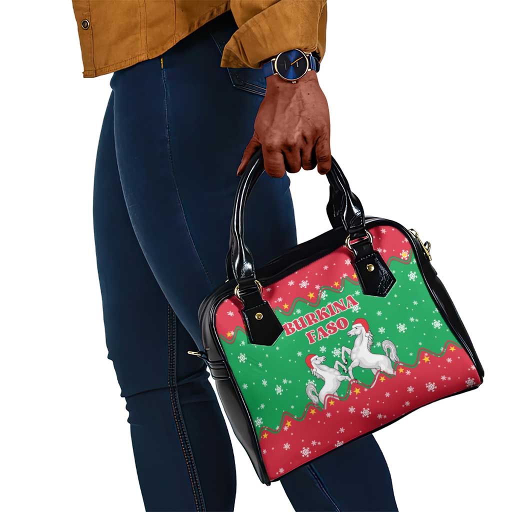 Christmas Burkina Faso Shoulder Handbag Snowflake Horses and Coat of Arms - African Pride