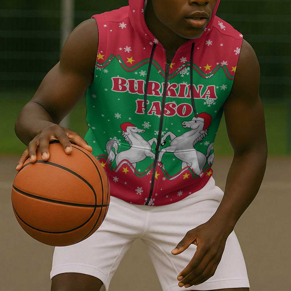 Christmas Burkina Faso Sleeveless Zip Hoodie Snowflake Horses and Coat of Arms - African Pride