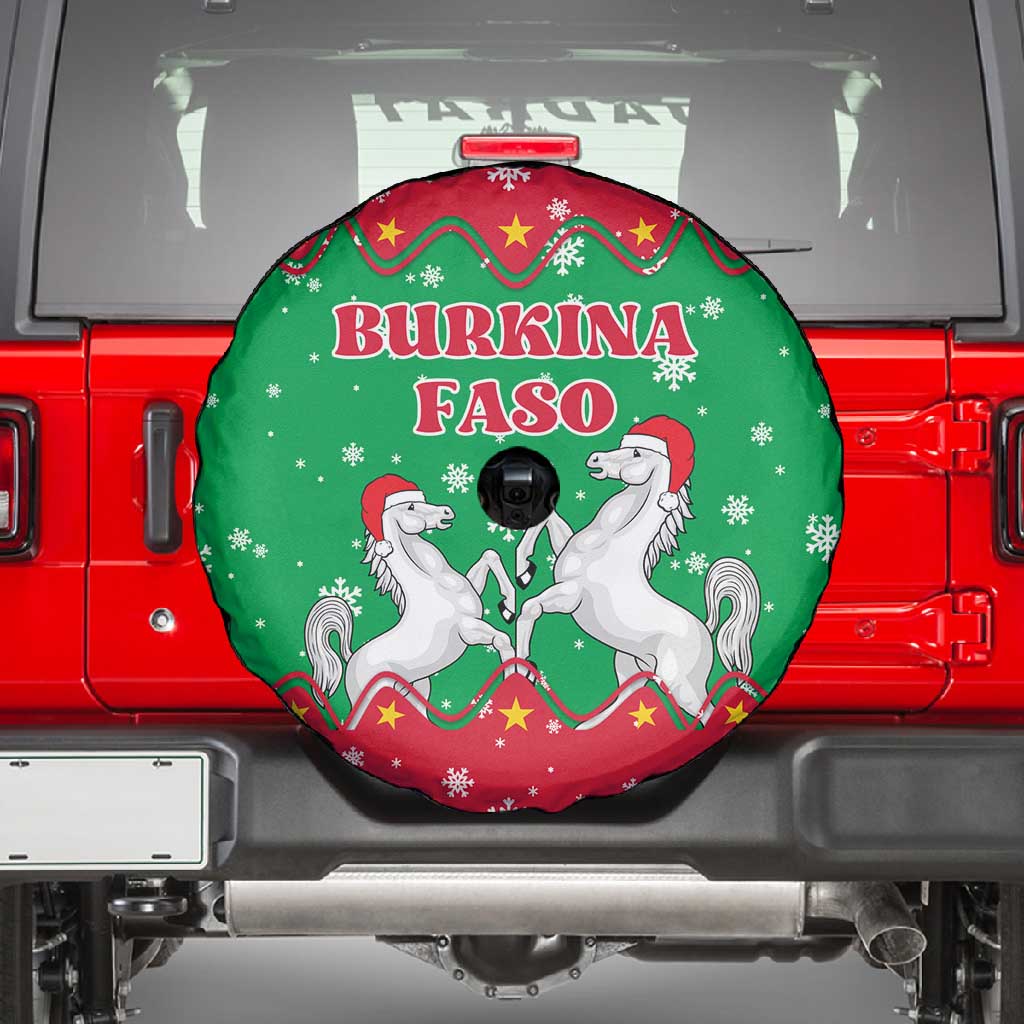 Christmas Burkina Faso Spare Tire Cover Snowflake Horses and Coat of Arms - African Pride
