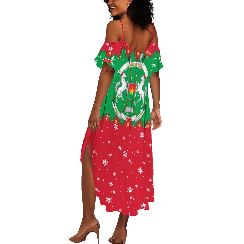 Christmas Burkina Faso Summer Maxi Dress Snowflake Horses and Coat of Arms - African Pride