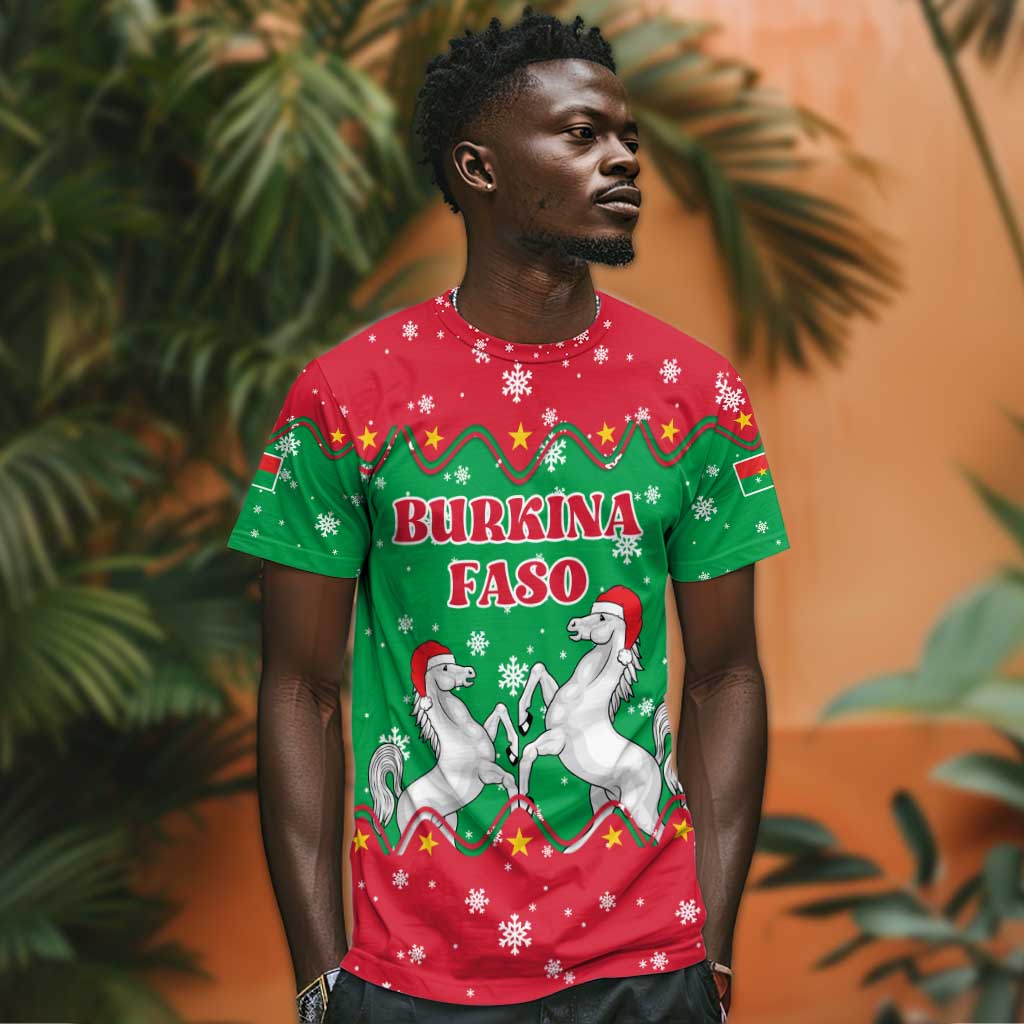 Christmas Burkina Faso T shirt Snowflake Horses and Coat of Arms - African Pride
