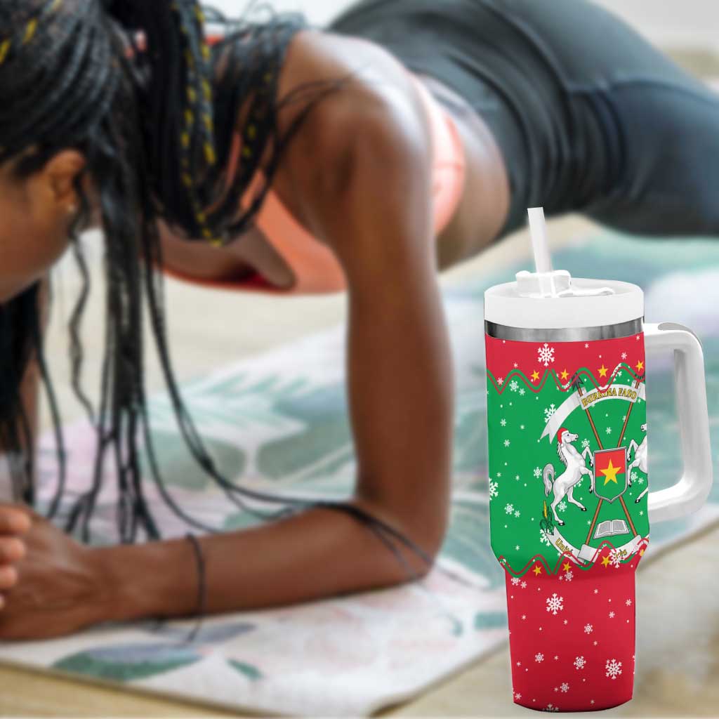 Christmas Burkina Faso Tumbler With Handle Snowflake Horses and Coat of Arms - African Pride
