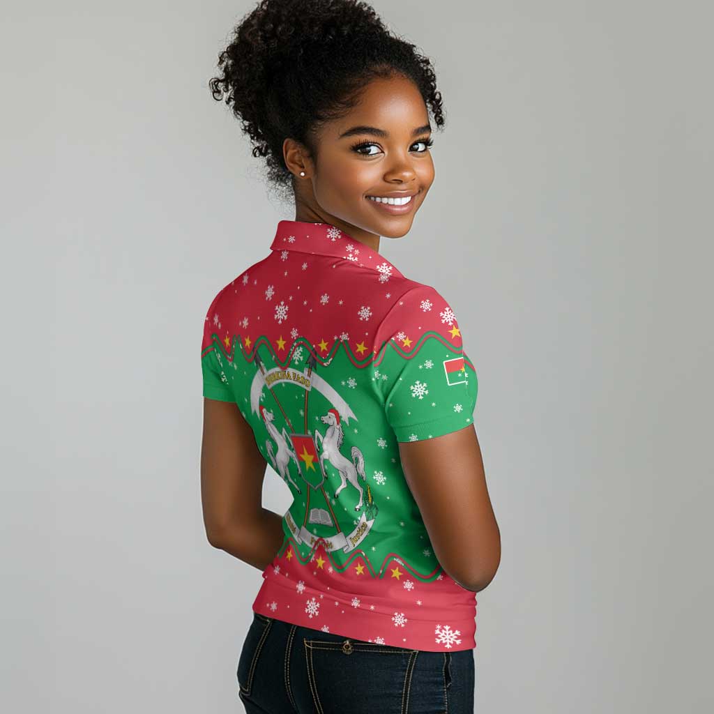 Christmas Burkina Faso Women Polo Shirt Snowflake Horses and Coat of Arms - African Pride