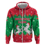 Christmas Burkina Faso Zip Hoodie Snowflake Horses and Coat of Arms - African Pride