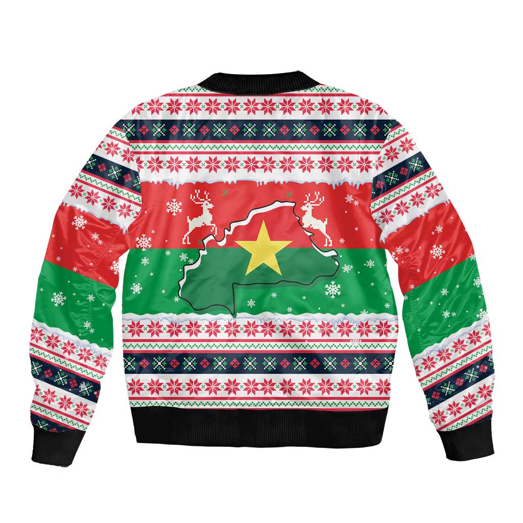 Christmas Burkina Faso Bomber Jacket Reindeer Star Design - African Pride