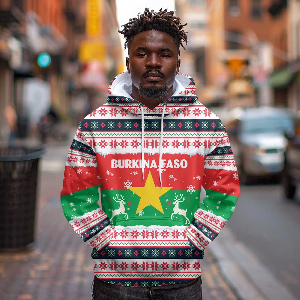 Christmas Burkina Faso Hoodie Reindeer Star Design - African Pride