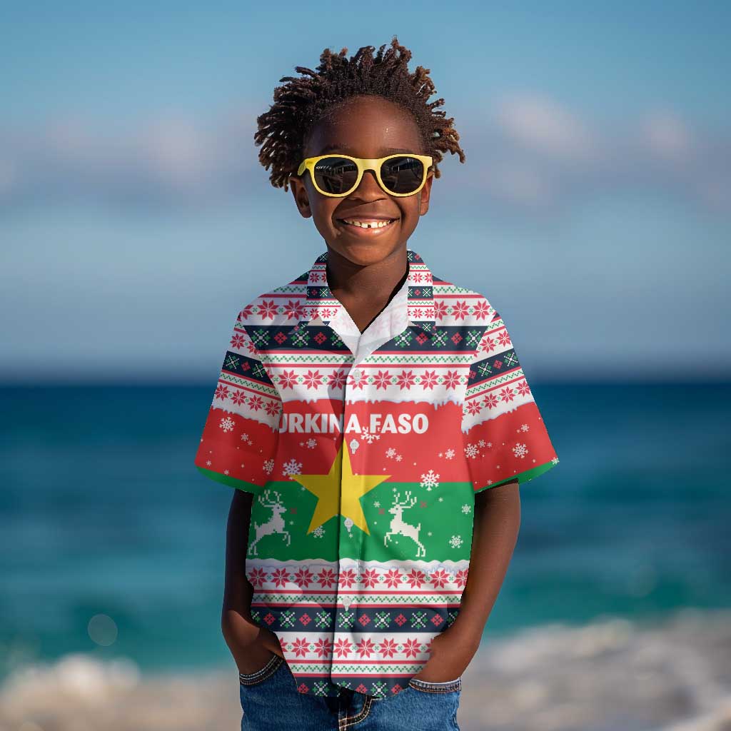 Christmas Burkina Faso Kid Hawaiian Shirt Reindeer Star Design - African Pride