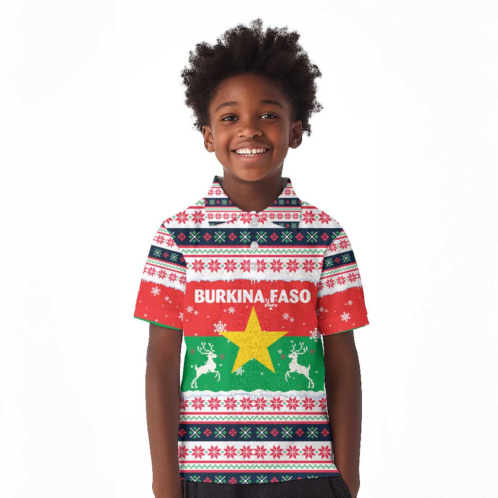 Christmas Burkina Faso Kid Polo Shirt Reindeer Star Design - African Pride