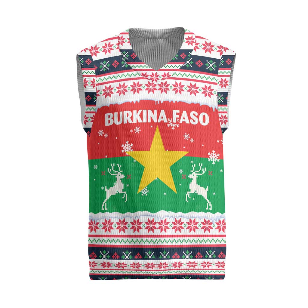Christmas Burkina Faso Christmas Knitted V-Neck Vest Reindeer Star Design - African Pride