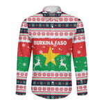 Christmas Burkina Faso Long Sleeve Button Shirt Reindeer Star Design - African Pride
