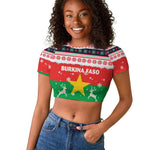 Christmas Burkina Faso Raglan Cropped T shirt Reindeer Star Design - African Pride