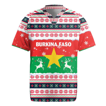 Christmas Burkina Faso Rugby Jersey Reindeer Star Design - African Pride