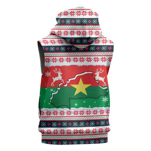 Christmas Burkina Faso Sleeveless Zip Hoodie Reindeer Star Design - African Pride