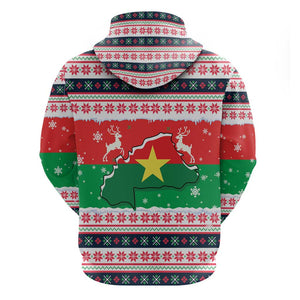 Christmas Burkina Faso Zip Hoodie Reindeer Star Design - African Pride