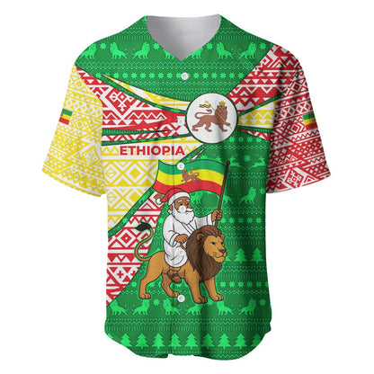 Ethiopia Christmas Baseball Jersey Santa Riding Lion Ethiopian Flag Colors and Tribal - African Pride