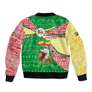 Ethiopia Christmas Bomber Jacket Santa Riding Lion Ethiopian Flag Colors and Tribal - African Pride