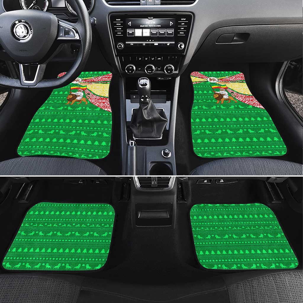 Ethiopia Christmas Car Mats Santa Riding Lion Ethiopian Flag Colors and Tribal - African Pride