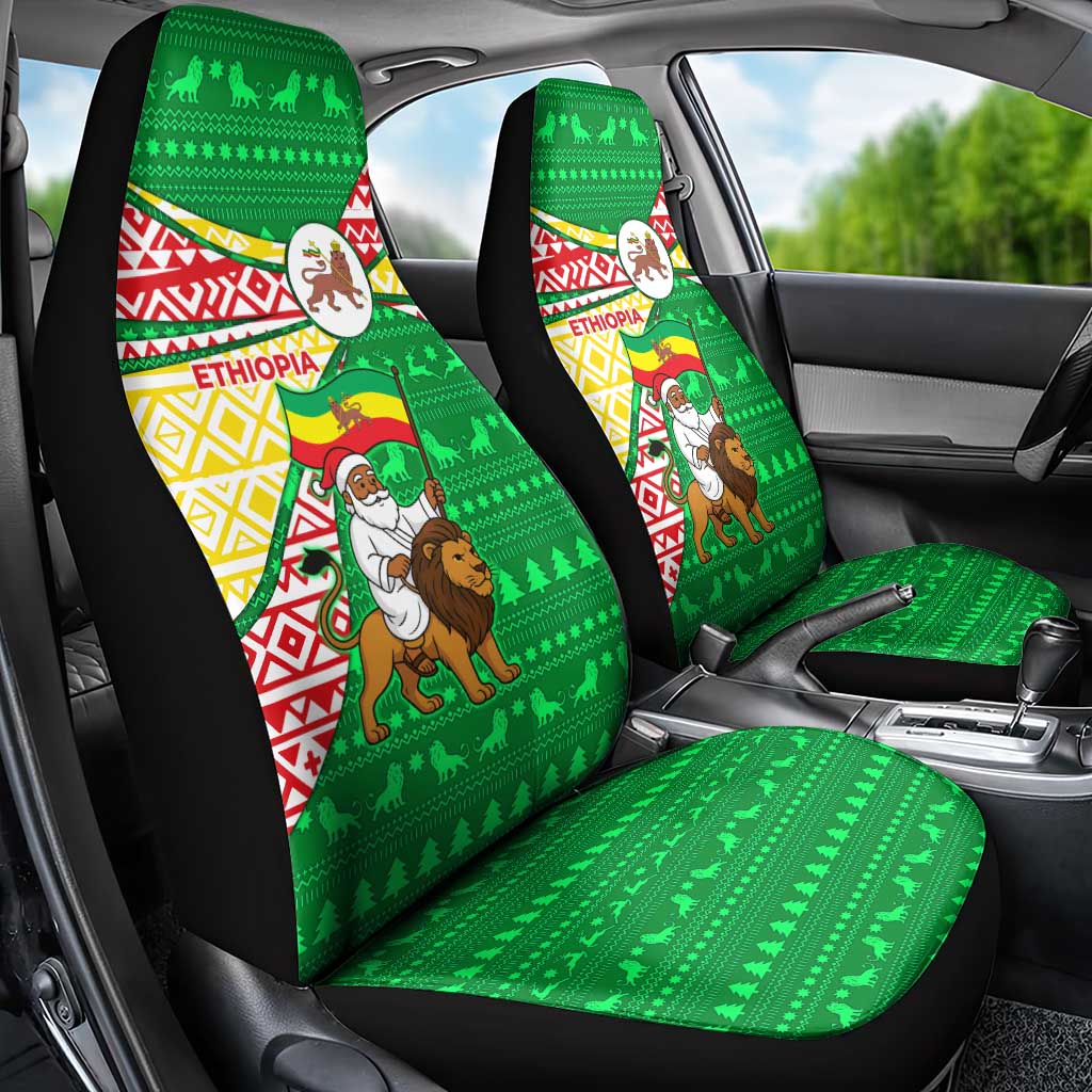 Ethiopia Christmas Car Seat Cover Santa Riding Lion Ethiopian Flag Colors and Tribal - African Pride