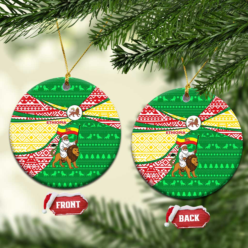 Ethiopia Christmas Ceramic Ornament Santa Riding Lion Ethiopian Flag Colors and Tribal - African Pride