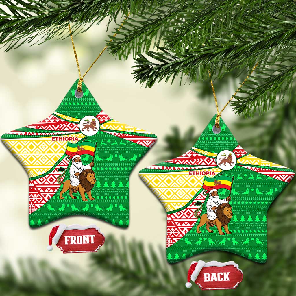 Ethiopia Christmas Ceramic Ornament Santa Riding Lion Ethiopian Flag Colors and Tribal - African Pride