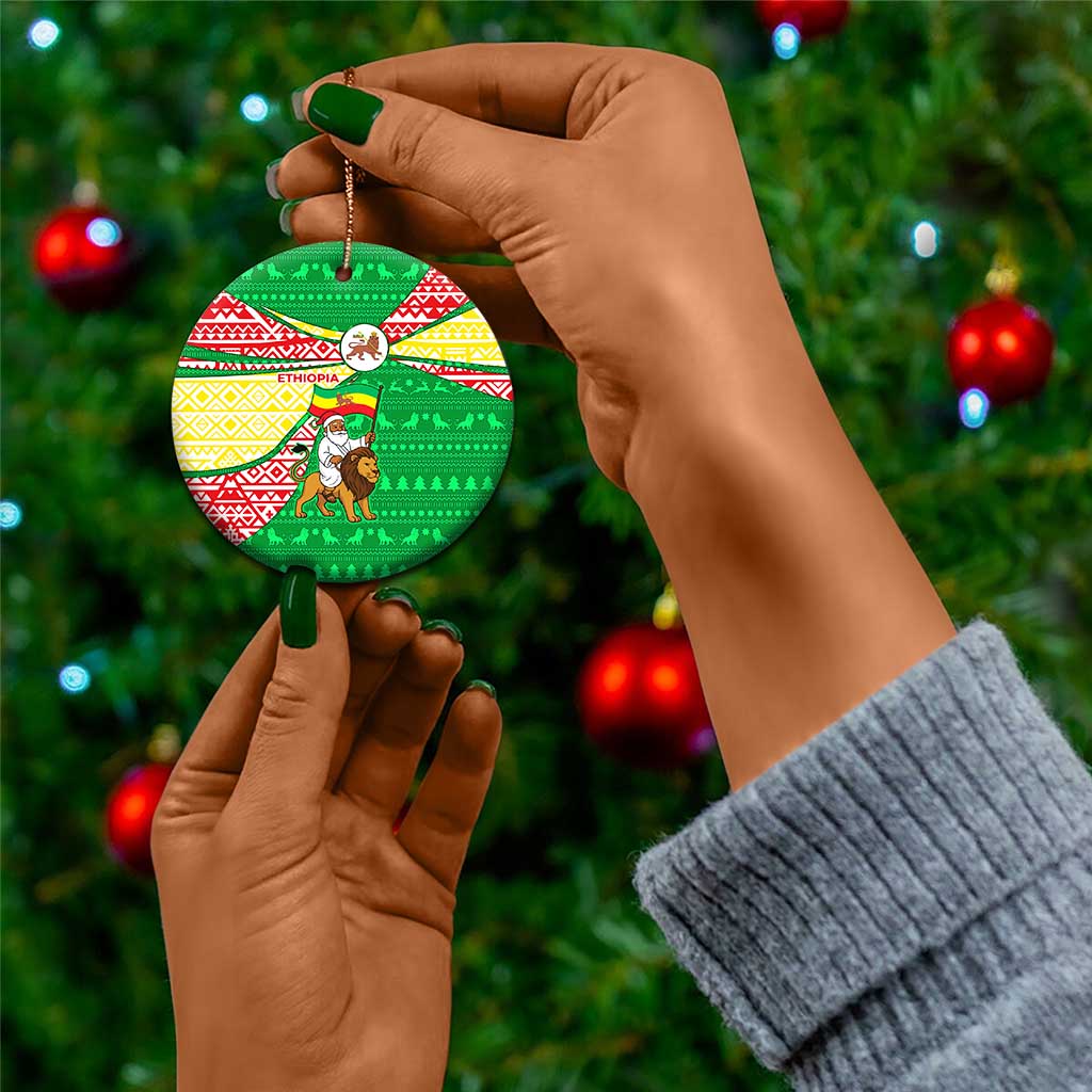 Ethiopia Christmas Ceramic Ornament Santa Riding Lion Ethiopian Flag Colors and Tribal - African Pride