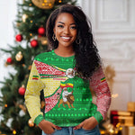 Ethiopia Christmas Ugly Christmas Sweater Santa Riding Lion Ethiopian Flag Colors and Tribal - African Pride