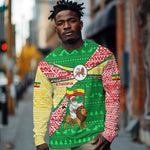 Ethiopia Christmas Long Sleeve Shirt Santa Riding Lion Ethiopian Flag Colors and Tribal - African Pride