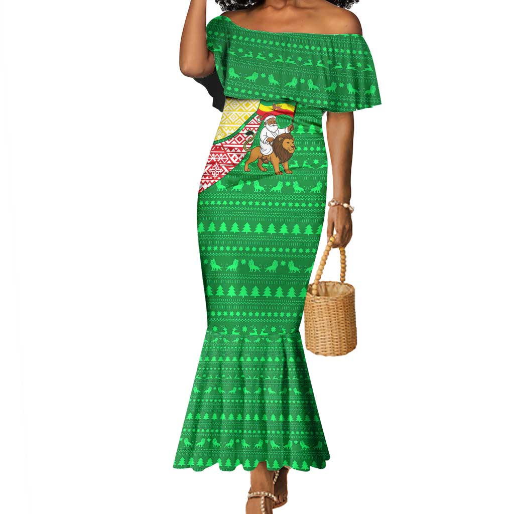 Ethiopia Christmas Mermaid Dress Santa Riding Lion Ethiopian Flag Colors and Tribal - African Pride