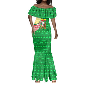 Ethiopia Christmas Mermaid Dress Santa Riding Lion Ethiopian Flag Colors and Tribal - African Pride