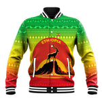 Ethiopia Christmas Baseball Jacket Mountain Gazelle Sunset Ethiopian Flag - African Pride