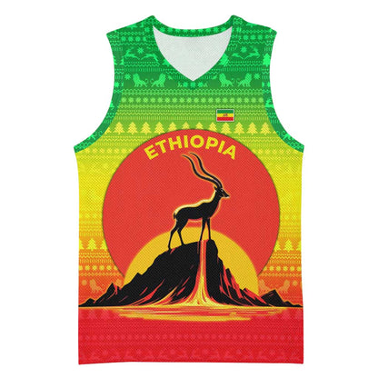 Ethiopia Christmas Basketball Jersey Mountain Gazelle Sunset Ethiopian Flag TS04