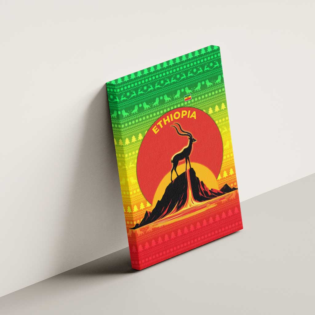 Ethiopia Christmas Canvas Wall Art Mountain Gazelle Sunset Ethiopian Flag - African Pride