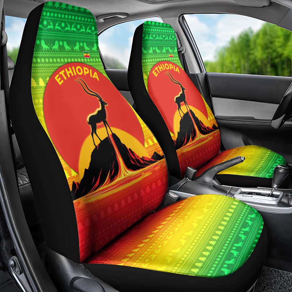 Ethiopia Christmas Car Seat Cover Mountain Gazelle Sunset Ethiopian Flag - African Pride