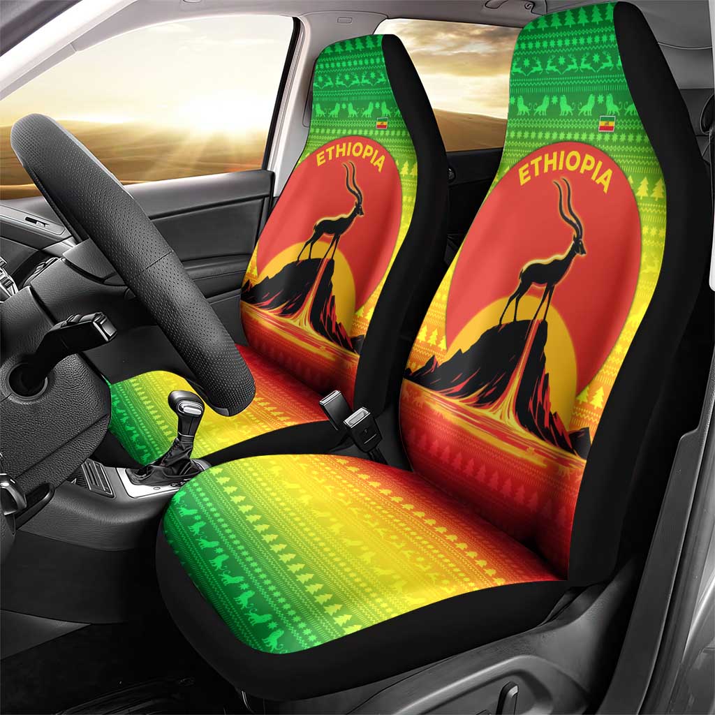 Ethiopia Christmas Car Seat Cover Mountain Gazelle Sunset Ethiopian Flag - African Pride