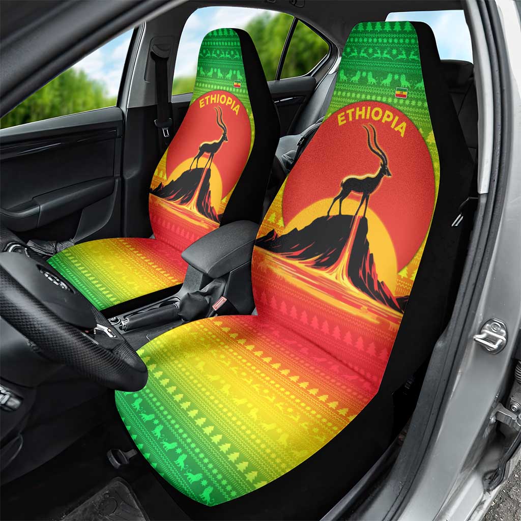 Ethiopia Christmas Car Seat Cover Mountain Gazelle Sunset Ethiopian Flag - African Pride
