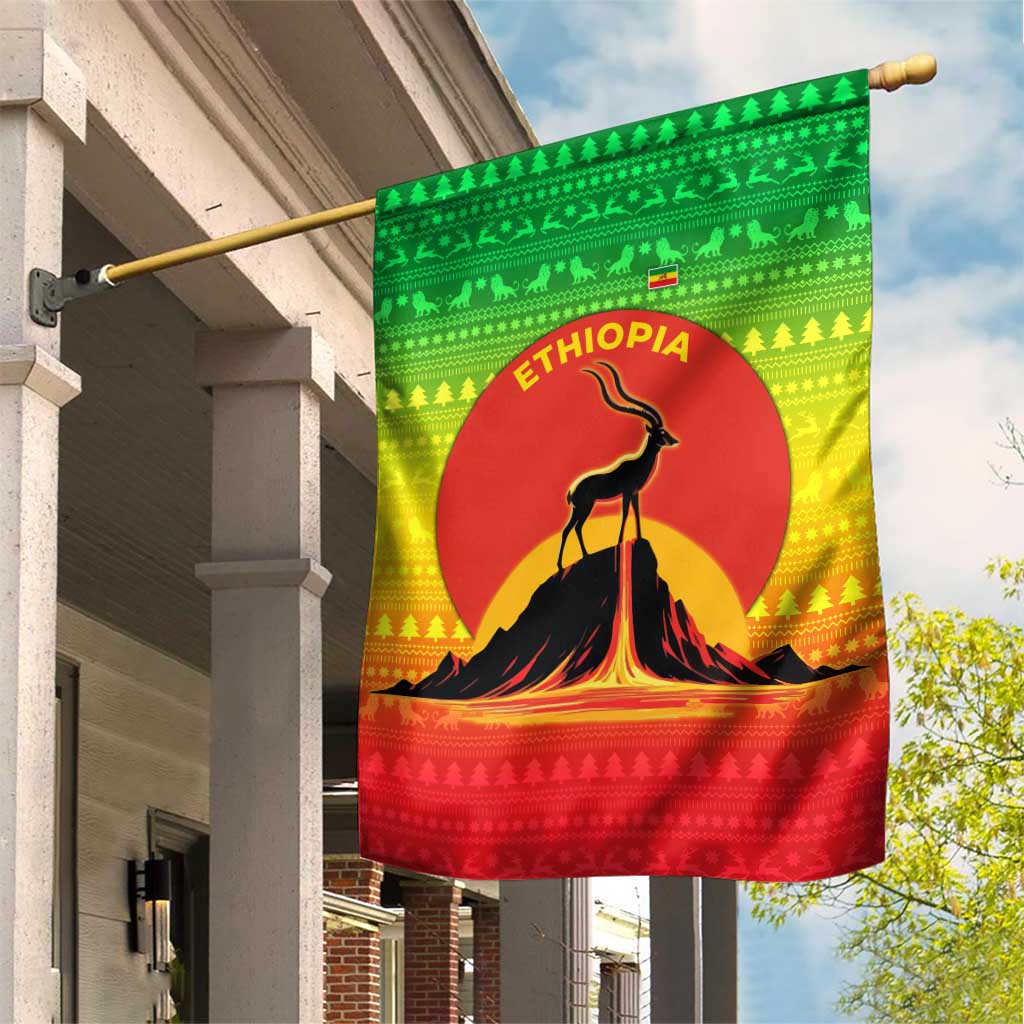 Ethiopia Christmas Garden Flag Mountain Gazelle Sunset Ethiopian Flag - African Pride