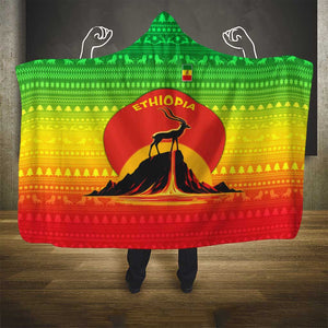 Ethiopia Christmas Hooded Blanket Mountain Gazelle Sunset Ethiopian Flag - African Pride
