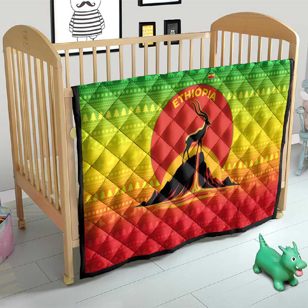 Ethiopia Christmas Quilt Mountain Gazelle Sunset Ethiopian Flag - African Pride