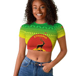 Ethiopia Christmas Raglan Cropped T shirt Mountain Gazelle Sunset Ethiopian Flag - African Pride