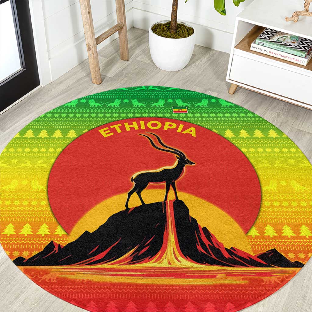 Ethiopia Christmas Round Carpet Mountain Gazelle Sunset Ethiopian Flag - African Pride