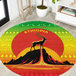 Ethiopia Christmas Round Carpet Mountain Gazelle Sunset Ethiopian Flag - African Pride