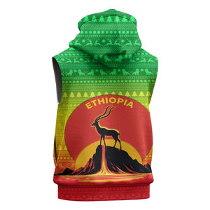 Ethiopia Christmas Sleeveless Zip Hoodie Mountain Gazelle Sunset Ethiopian Flag - African Pride