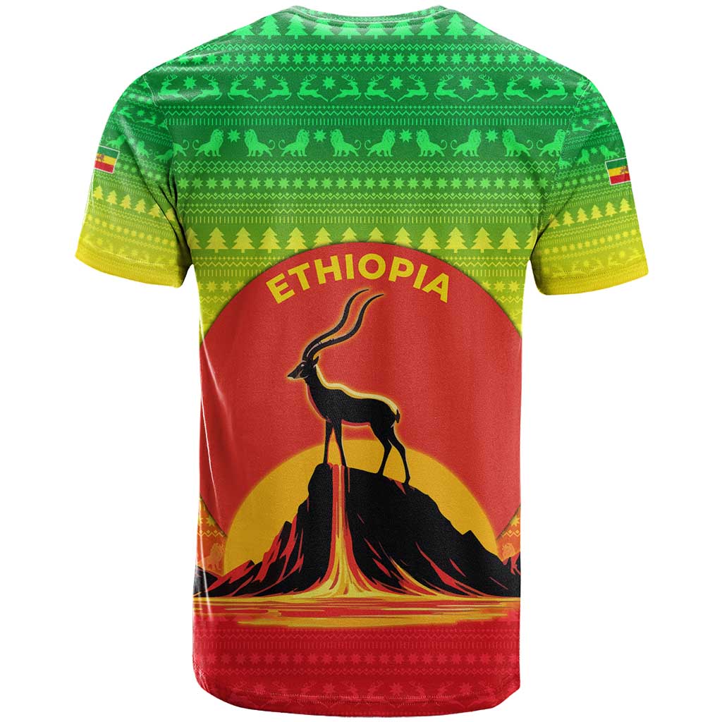 Ethiopia Christmas T shirt Mountain Gazelle Sunset Ethiopian Flag - African Pride
