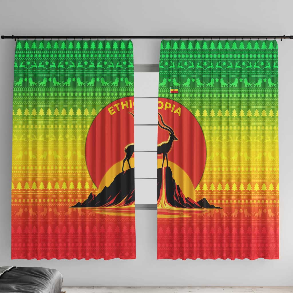 Ethiopia Christmas Window Curtain Mountain Gazelle Sunset Ethiopian Flag - African Pride