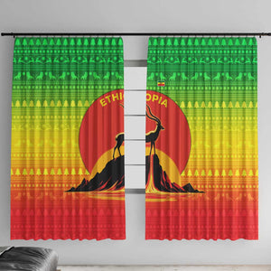 Ethiopia Christmas Window Curtain Mountain Gazelle Sunset Ethiopian Flag - African Pride