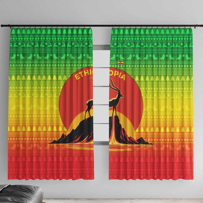 Ethiopia Christmas Window Curtain Mountain Gazelle Sunset Ethiopian Flag - African Pride