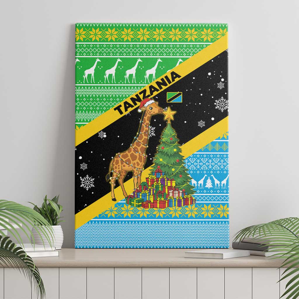 Tanzania Christmas Canvas Wall Art Giraffe Christmas Tree Snowflakes and Flag - African Pride