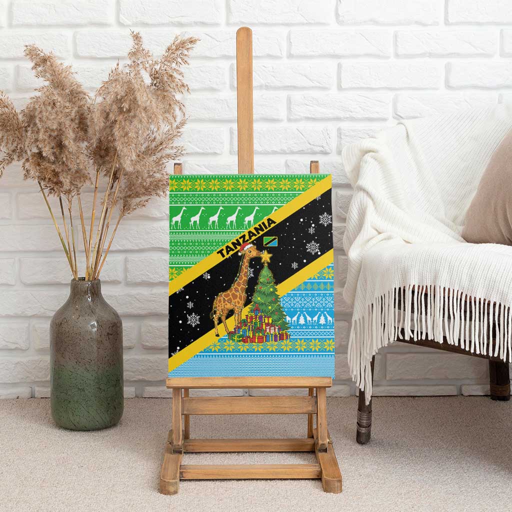 Tanzania Christmas Canvas Wall Art Giraffe Christmas Tree Snowflakes and Flag - African Pride
