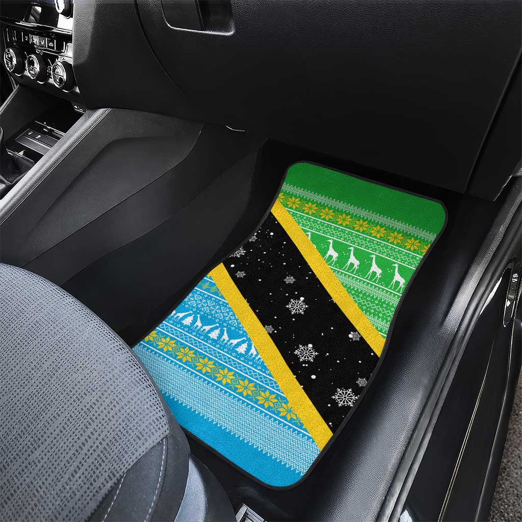 Tanzania Christmas Car Mats Giraffe Christmas Tree Snowflakes and Flag - African Pride
