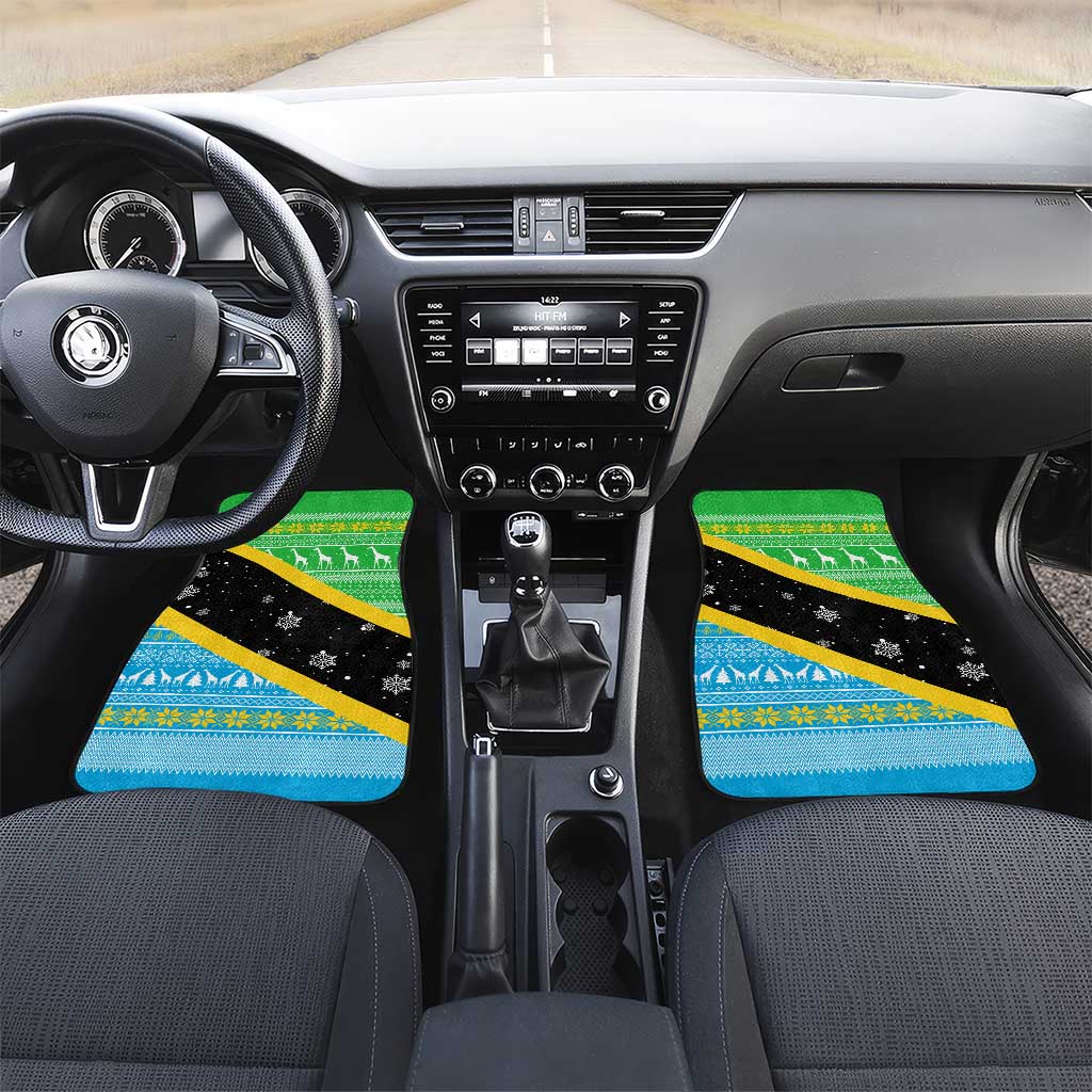 Tanzania Christmas Car Mats Giraffe Christmas Tree Snowflakes and Flag - African Pride